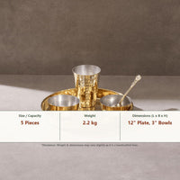 Hand-Hammered Brass Thaali Dinner Set (5 Pieces)